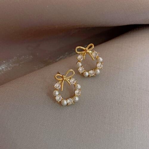 Sweet Fashion Earrings Small Bow 2021 New Net Red Temperament Imitation Pearl Earrings Wholesale Bijoux Acier Inoxidable Femme