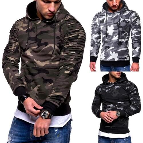 Mens Training Exercise Camouflage Pullovers Gym Fitness Man Running Pocket Military Hooded Sweatshirts