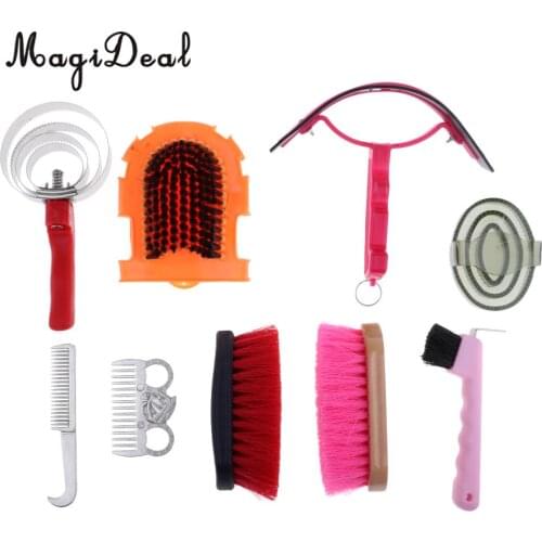 9pcs Horse Care Grooming Equipment Equestrian Kit Sweat Scraper Brush Comb Equestrian Supplies
