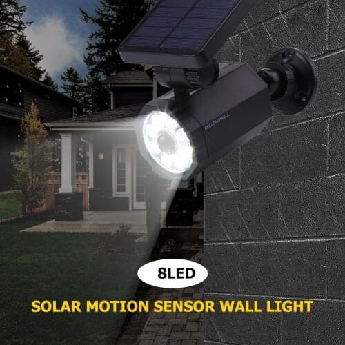 8LED Solar Wall Lamp 180 Degree Rotation Simulation Camera Waterproof Motion Sensor Outdoor Courtyard Garden Street Light