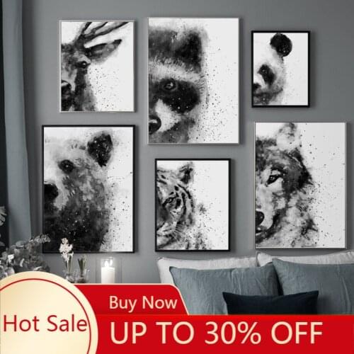 Bear Wolf Deer Panda Tiger Raccoon Animal Wall Art Canvas Painting Nordic Posters and Prints Wall Pictures For Living Room Decor