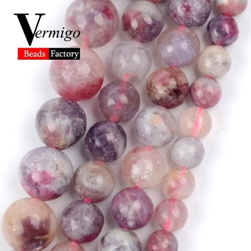 Natural Gemstones Plum Tourmaline Stone Round Beads for Jewelry Making 4/6/8/10mm Spacer Loose Beads diy Needlework Accessories