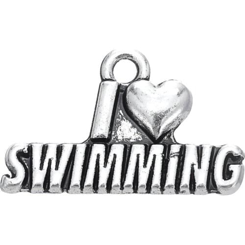 New I LOVE SWIMMING heart pendants sports word charms
