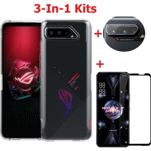 Camera Lens Film+ Full Tempered Glass Film + Ultra Thin Soft TPU Back Case For Asus ROG Phone 5 Ultimate 5 Pro Bumper Case