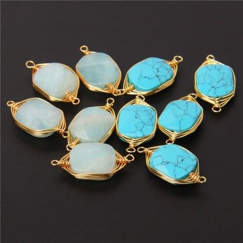 Natural Stone Healing Square Pendant Necklaces Faceted Circle Winding Wire Gemstones Crystal Women Yoga Jewelry 20x11mm 2PCS/lot