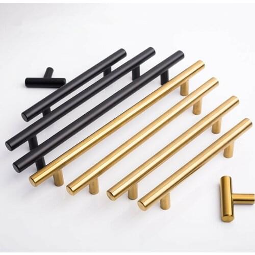 Modern Black gold Kitchen Door T Bar Straight Handle Knobs Cabinet Pull Diameter 10mm Stainless Steel Handles Furniture Handle