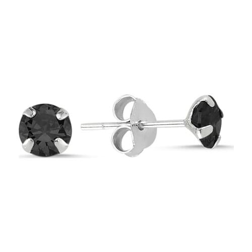 Silver 925 Sterling 5mm Round Black Zircon Engagement Earrings