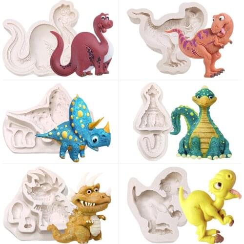 Dinosaur Silicone Molds Cartoon Animal Fondant Chocolate Mold Cake Decoration Baking Moulds for Kid Favors Birthday Kitchen Tool