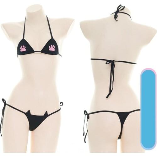 Super Lovely Cats Paw Embroidery Bikini Underwaer Suit Sexy Lolita Soft Girl Bandage Lingerie Set sukumizu Bra &Panties Set