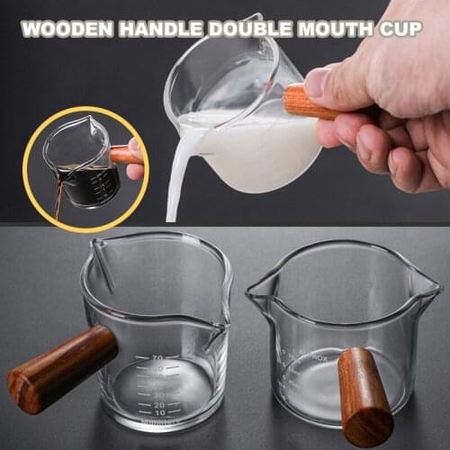 Heat-resistant Glass Measuring Cup with Scale Milks Cup with Wooden Handle High Borosilicate Glass Cups GQ