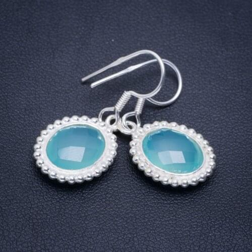 Natural Chalcedony Handmade Unique 925 Sterling Silver Earrings 1.25" A2255