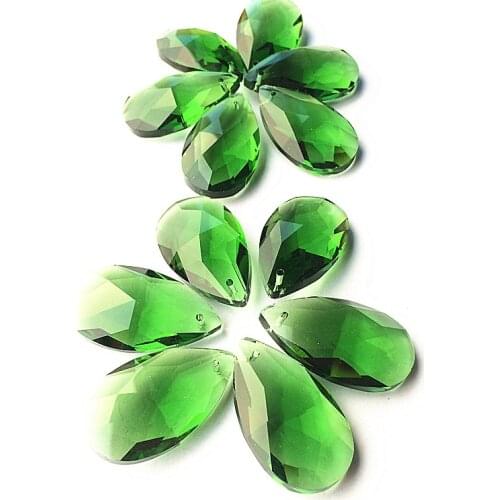 Top Quality 100pcs/lot 38mm Green Color Crystal Faceted Pear Pendants (Free rings) for DIY Chandeliers Suncatcher Prism Parts