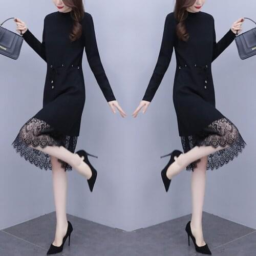 2020 autumn and winter new mid-length core-spun yarn knitted all-match thin temperament mid-length skirt