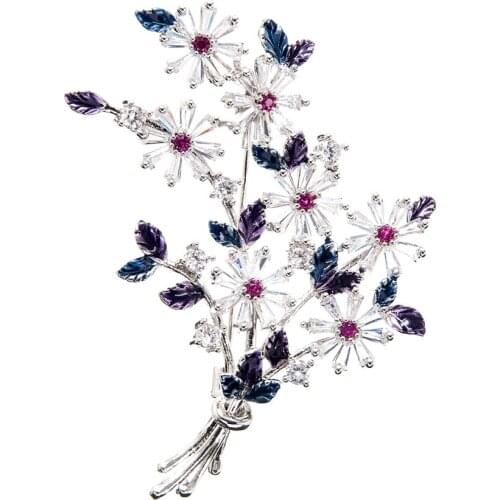 Crystal Cubic Zirconia Flower Brooch Broach Pin Pendant Women Jewelry Accessories XR04022