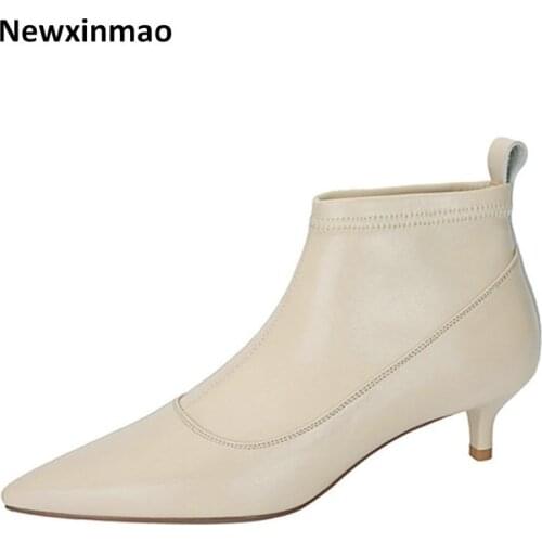 New Fashion Genuine Leather Womens Warm Boots Fashion Pointed Toe High Heels Shoes Woman Female Heels Party Wedding Ankle Boots