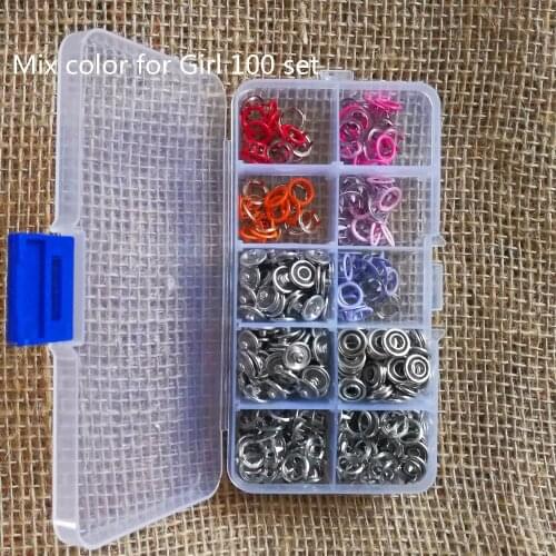 100Sets 9.5mm Colored never rust Long Prong Snap Buttons Combined Fastener Press Studs Poppers Mixed in BOX