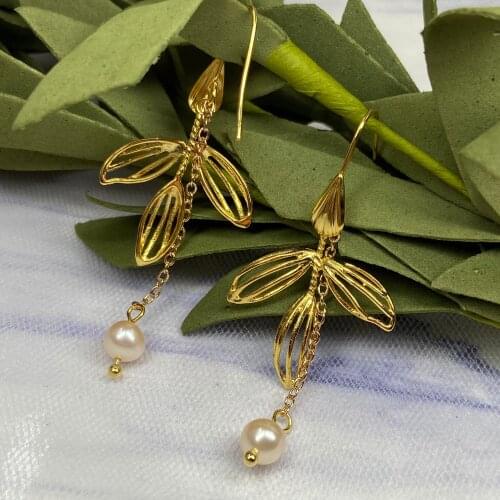 2020 Fashion Freshwater Pearls Earrings Women Jewelry Golden Girl Gift ER0001