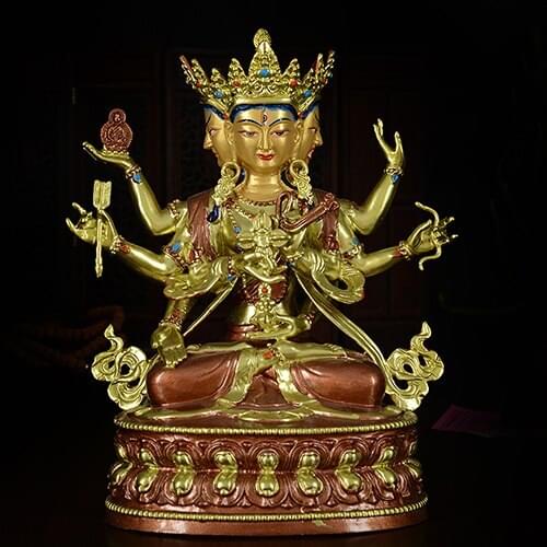 24CM LARGE # GOOD-BUDDHIST BUDDHISM EFFICACIOUS SAFETY PROTECTION TIBET NEPAL GOLD-PLATED MOTHER LANGJIAMA BRASS BUDDHA STATUE