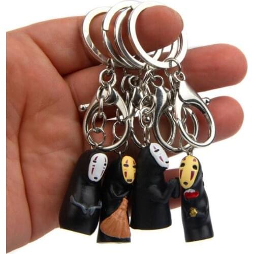 4 Pcs/set Kawaii Spirited Away No Face Man Doll Cartoon Animation Action Figure for Bell Key Ring Mascot Keychains Holder Bag