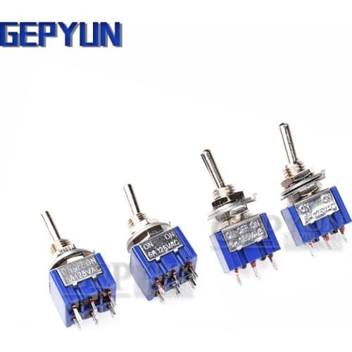 5PCS MTS-102 MTS-103 MTS-202 MTS-203 6A 125V Mini 3/6PIN ON-OFF/ON-OFF-ON Toggle Switches For Switching Lights Motors Gepyun