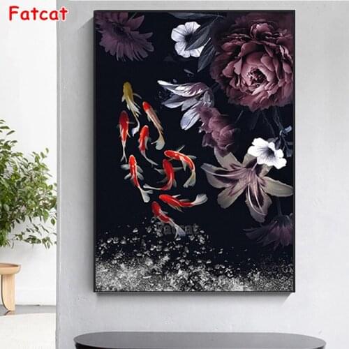 Diy full square round drill diamond painting Koi fish peony flower 5d diamond mazayka embroidery crystal icons wall decor PP2377