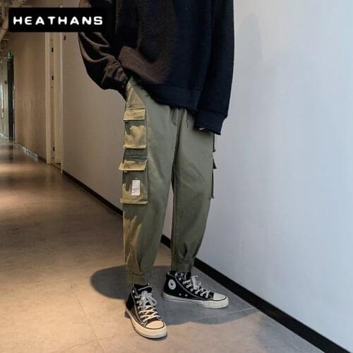 Mens Pants Hip Hop Streetwear Sweatpants Casual Cotton Harem Trousers Male Harajuku Autumn Cargo Pants Mens Ankle Length Pants