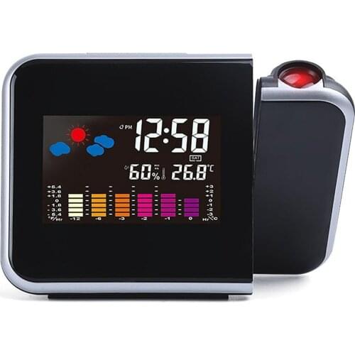 Colorful LED Digital Projection Alarm Clock Temperature Thermometer Humidity Hygrometer Desk Time Projector Clock Black/White