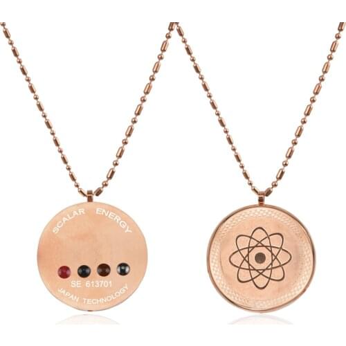 EBUTY Rose gold stainless steel pendant negative ion energy pendants round Personal Necklace