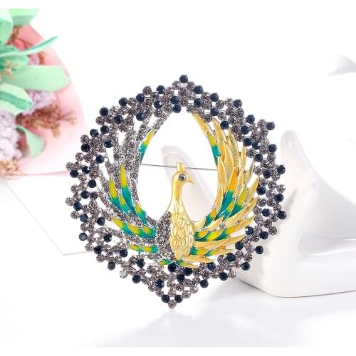 Purple Rhinestone Round Peacock Screen Animal Brooches for Women Enamel Brooch Pins Jewelry Accessories