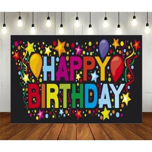 Photo Studio Props Photography Backdrop Happy Birthday Golden Stars Balloon Party Decoration Vinyl Background Cloth