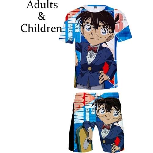 Fashion print 3D Detective Conan T-shirt+Beach shorts Kids sets Anime Hip Hop Summer two-piece men women sets Hot boy girl suits
