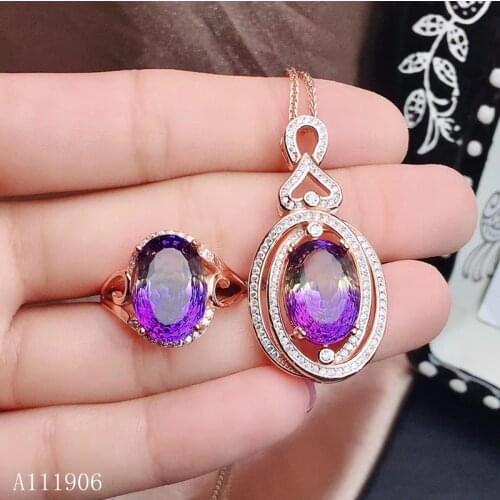 KJJEAXCMY boutique jewelry 925 sterling silver inlaid amethyst gemstone female ring necklace pendant new big ring face dfg