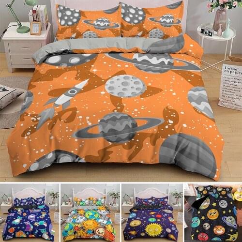 Cartoon Solar System Planet Bedding Set Kids Adult Cute Comforter Duvet Cover Sets Single King Size Bedclothes Home Textile