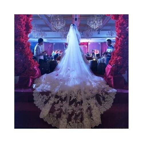 5 Meters Full Edge with Lace Bling Sequins Two Layers Long Wedding Veil with Comb White Ivory Bridal Veil 2019