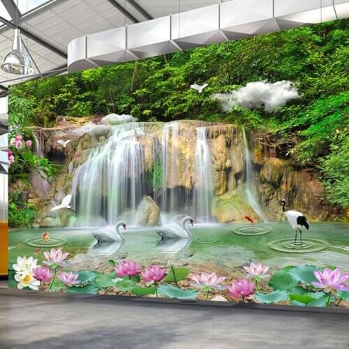 Swan Lotus Waterfall Green Landscape Custom 3D Photo Wallpaper For Living Room Bedroom TV Background Mural Wallpapers Home Decor