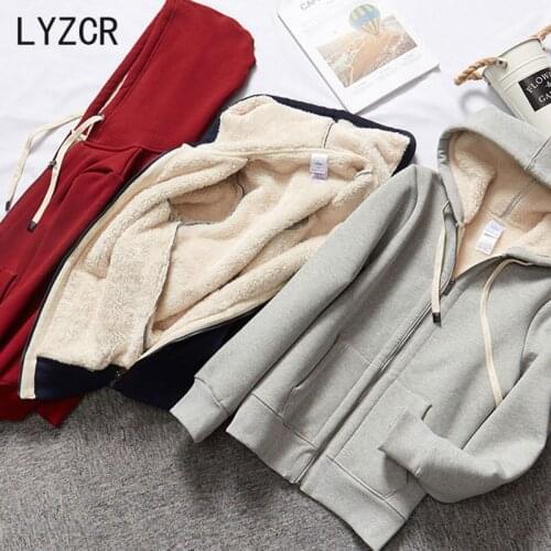 LYZCR Warm Thick Jacket Coats Women Thicken Velvet Hooded Winter Jackets For Women Fleece Cashmere Sweatshirt Warm Coat Woman