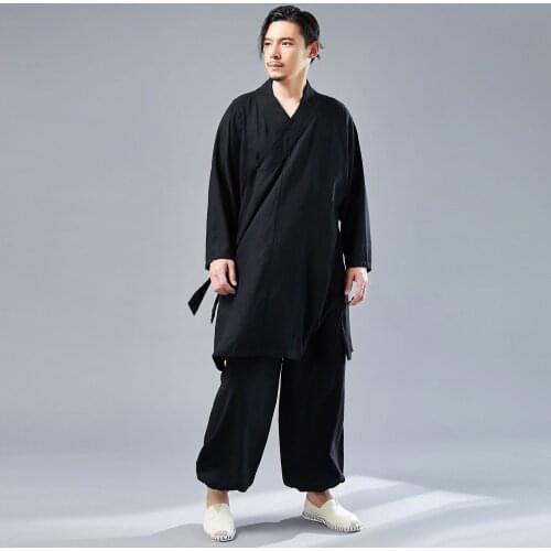 Autumn Men Martial Arts Kungfu Tai Chi Wushu Uniform Cotton Linen Chinese Traditional Loose Shirt+pant Jogger Fitness Casual Set