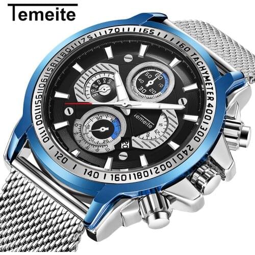 TEMEITE 2020 New Top Brand Luxury Quartz Watch luminous Multifunction trend Mesh Band Watch Wrist Watch men gifts skyrim i watch