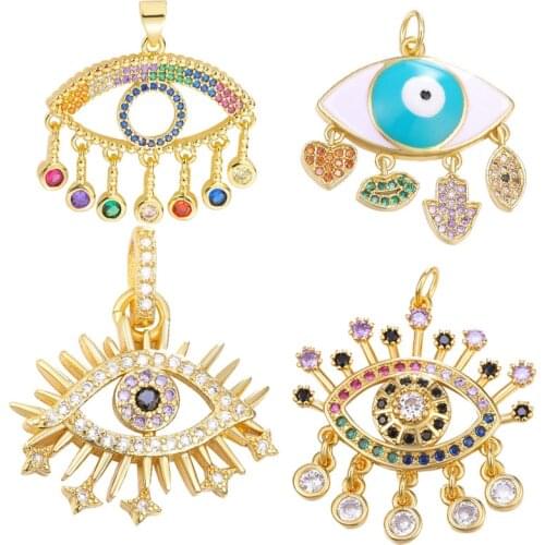 New Luxury Ladies Chic Gold Charms Colorful Rhinestone Filled Evil Eye Coin Brithday Bracelet Necklace Women DIY Jewelry Making