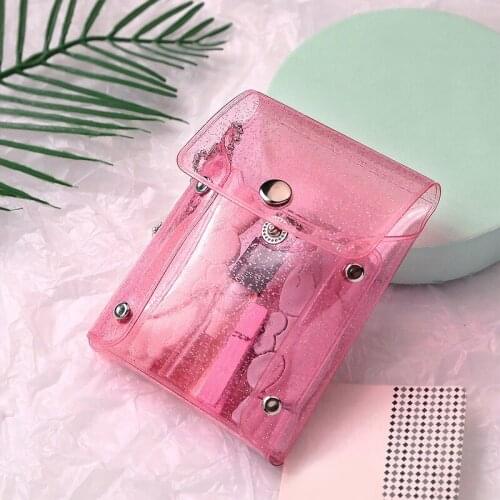 New Sequins Transparent Coin Purse Lipstick Bag Girl Kawaii Pink Key Chain Wallet Card Holder Fashion Hasp Clear Pvc Mini Bags