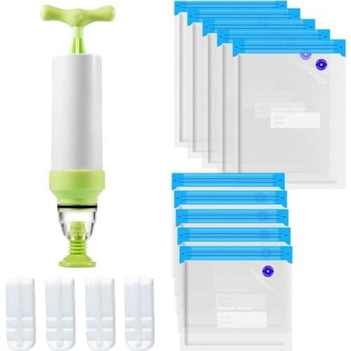 Sous Vide Bags 15Pack Reusable Electric Vacuum Food Storage Save Sealer Cooker with 2 Size Sealed Bag,1 Hand Pump,4 Clip