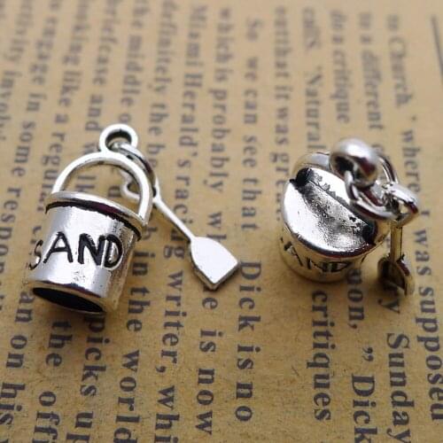 50pcs Bucket Shovel Charms 8mm x 15mm DIY Jewelry Making Pendant antique silver color