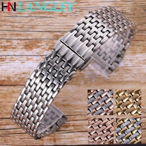 Watch Band Solid Smooth Stainless Steel Strap Bracelet Watch Steel Strap Butterfly Buckle Men Women 14/16/18/20/22mm
