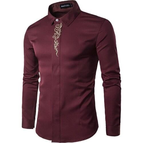 Fashion Embroidery Shirt Men 2022 Spring Autumn Long Sleeve Mens Dress Shirts Slim Fit Wedding Tuxedo Shirt Male Camisa Hombre