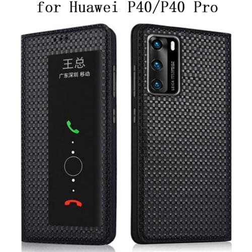 Smart On/off Flip Case for Huawei P40 P40P Genuine Leather Cover Shell for Huawei P40 Pro Window View Bag free Screen Protector