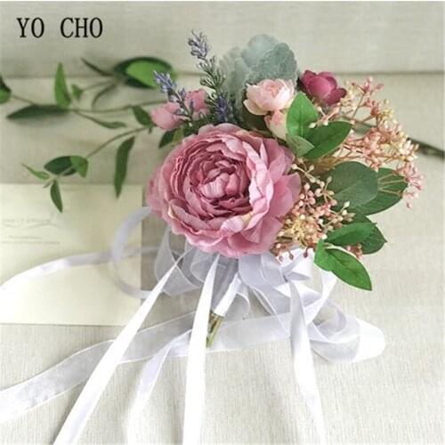 YO CHO Wedding Decoration Artificial Flowers Valentines Day Gift Party Craft Supplies Chair Cover Fake Flower Bridal Bouquet DIY