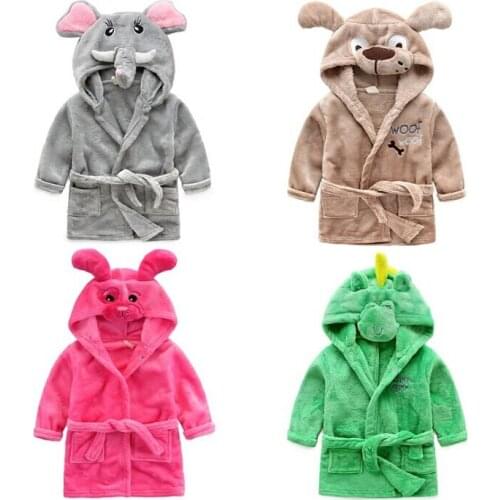 Warm New Kids Flannel Sleepwear Robes Nightgown Childrens Nightwear Animal Kids Pajamas for Baby Boys Girls Bathroom Clothes