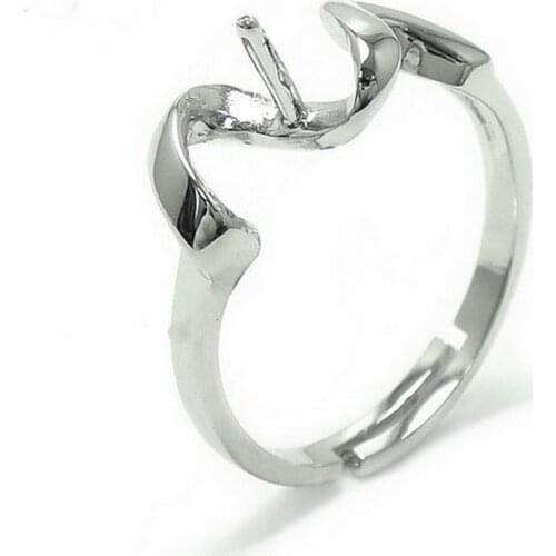 Solid 925 Silver Ring Mounting For Bead Setting, Sterling Silver Pearl Ring Fitting Accessory Adjustable Size