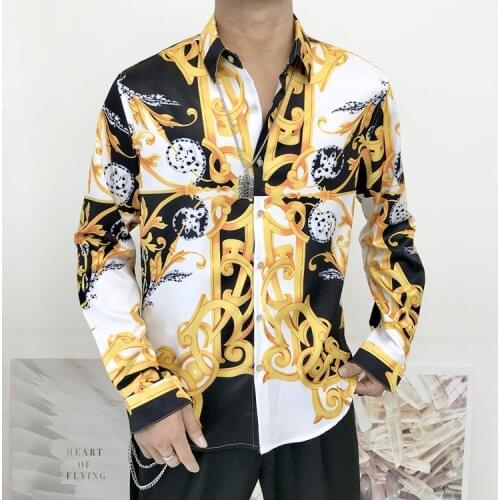 Vintage Palace Gold Shirt Men Luxury Designer Shirt Men Long Sleeve Printed Personalized Shirt 2020 Hip Hop Party Holiday Shirt