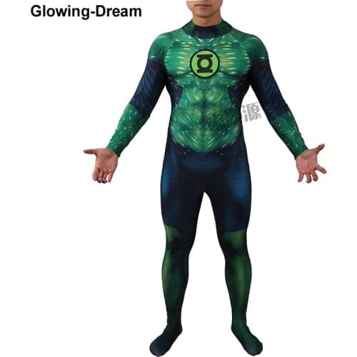 Glowing-Dream High Quality New Green Lantern Cosplay Costume With U zipper Movie Green Lantern Cosplay Suit For Party